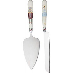 Kitchen Craft Cake Knife and Server Set with Decorative Christmas Handles, Stainless Steel