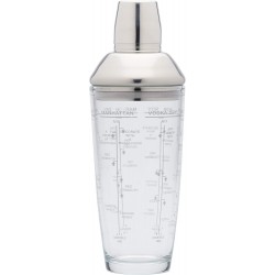 BarCraft Easy Glass Cocktail Shaker with Printed Recipes, 700 ml