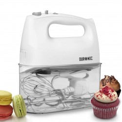 Duronic Electric Hand Mixer Set 400 Watts - White ( Includes 2 X Metal Beaters , 2 X Metal Dough Hooks, 1 X Whisk + Storage Box & 1 YR Warranty)
