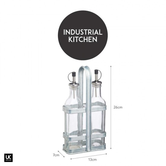 Industrial Kitchen Vintage-Style Glass Oil and Vinegar Cruet Set with Galvanised Steel Holder, INDOILVIN2PC Shop quality Industrial Kitchen Vintage-Style Glass Oil and Vinegar Cruet Set with Galvanised Steel Holder in Kenya from vituzote.com Shop in-store or online and get countrywide delivery!