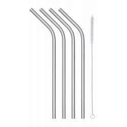 Kitchen Craft Pack of Four Stainless Steel Reusable Straws + Straw Cleaning Brush