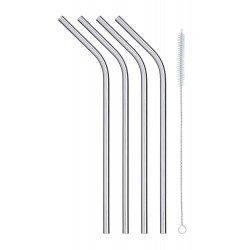 Kitchen Craft Pack of Four Stainless Steel Reusable Straws + Straw Cleaning Brush
