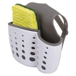Home Basics Draining Faucet Sponge Holder Sink Caddy, White/Grey