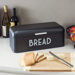 Home Basics Grove Bread Box For Dry Food Storage Container, Bread Bin, Store Bread Loaf, Dinner Rolls, Pastries, Retro Vintage Design-Black