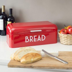 Home Basics Grove Bread Box For Kitchen Dry Food Storage Container Retro Vintage Design, Red