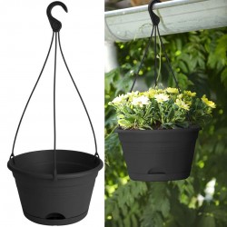Elho Green Basics Hanging Basket Flowerpot, Black, Outdoor & Balcony-28 cm