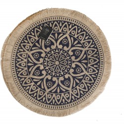 Creative Tops Set of 4 Jute Placemats with Mandala Design, Natural Printed Hessian Round Table Mats, Blue, 41 cm