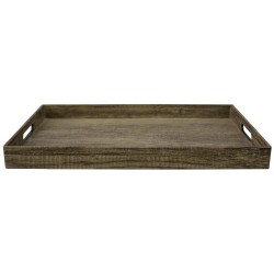 Home Basics Wood-Like Rustic Serving Tray With Cut-Out Handles, Brown