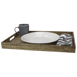 Home Basics Wood-Like Rustic Serving Tray With Cut-Out Handles, Brown