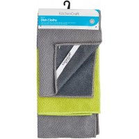Kitchen Craft 2-in-1 Heavy Duty Microfiber Dish Cloths, 30 x 30 cm - Green / Grey (Set of 3)