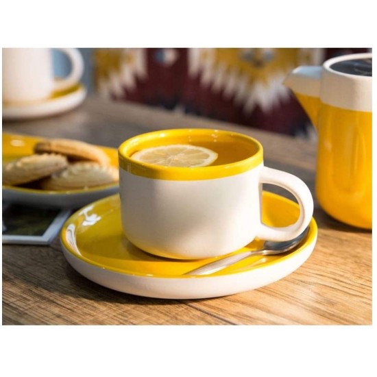 Shop quality La Cafetiere Barcelona Tea Cup and Saucer Set 250ml - Mustard in Kenya from vituzote.com Shop in-store or online and get countrywide delivery!