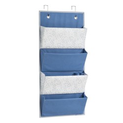 InterDesign Over The Door Fabric Hanging Closet Shelf Organizer Hooks Included, 4 Pockets - Blue