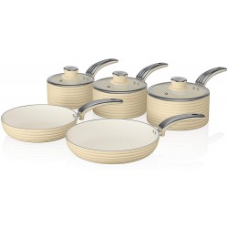 Swan Retro Cookware Pan Set Non-Stick Ceramic Coating, Aluminium, Cream, 5 Piece