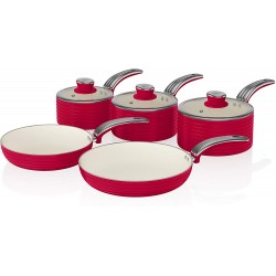 Swan Retro Cookware Pan Set Non-Stick Ceramic Coating, Aluminium, Red, 5 Piece