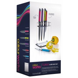 Colour-Works 5-Piece Coloured Stainless Steel Knife Set and Acrylic Knife Block - 'Brights' Colours