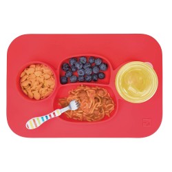 InterDesign Monkey Non-Slip Silicone Suction Divided Placemat Plate for Kids/Baby/Toddlers – Cherry