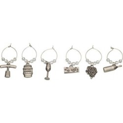 BarCraft Wine Glass Charms/Drink Markers, Metal-Assorted Designs (Set of 6), Silver