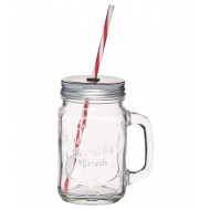 Home Made-Glass Drinking / Mason Jar with Straw (450ml)