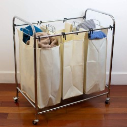 Home Basics Triple Rolling Canvas Laundry Sorter Hamper on Wheels, Natural