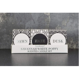 Candlelight Africa Set of 3 Mini Votive Candles in Gift Box, Savannah White Poppy Scent