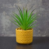 Candlelight Spikey Succulent in Ceramic Pot with Aztec Design Ochre 13cm ( Includes Pot & Artifical Plant)