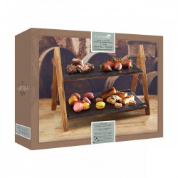 Artesà Acacia Wood and Slate Two Tier Serving Stand, 40 x 30 x 25 cm