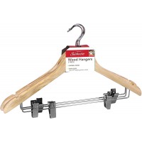 Home Basics Sunbeam Wood Hangers with Metal Clips, 3 Pack, Oak Colour