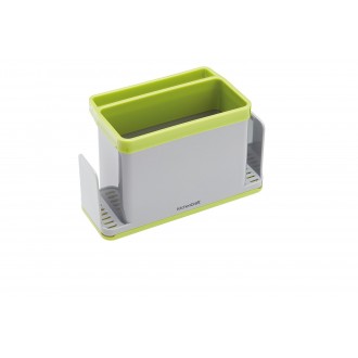 Kitchen Craft 4-in-1 Plastic Kitchen Sink Tidy, (7.5" x 3.5" x 4.5") - Grey / Green - AntiRust