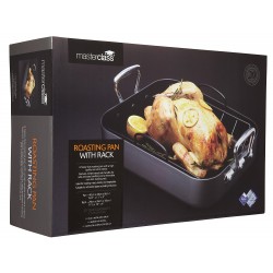 Master Class Non-Stick Roasting Tin with Rack 40cm x 28cm - Heavy Duty/Rust Resistant/ Carbon Steel with Handles