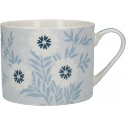 Creative Tops Matley Squat-Shaped Fine China Mug with Printed Decorative Floral Pattern, Blue/White - Gift Boxed, 450 ml