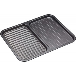 Master Class Non-Stick 2-in-1 Divided Crisping Tray / Ridged Baking Tray, 39 x 31 x 1.5 cm, Grey