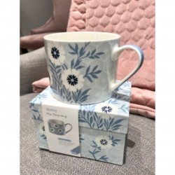 Creative Tops Matley Squat-Shaped Fine China Mug with Printed Decorative Floral Pattern, Blue/White - Gift Boxed, 450 ml