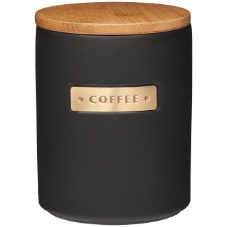 MasterClass Stoneware and Brass-Effect Coffee Canister with Airtight Bamboo Lid, 1 L (1.75 Pints) - Black