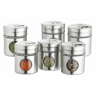Home Made Spice Jars/Herb Pots, Stainless Steel, Silver, Set of 6