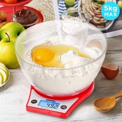 Duronic Kitchen Scales Digital Display 5kg | 2 Litre Bowl and a Tare Function - Red