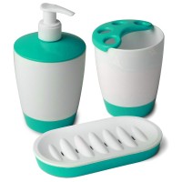Tatay Kristal 3 Piece Set Dish, Toothbrush Holder, Soap Dispenser - Turquoise 