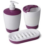 Tatay Kristal 3 Piece Set Dish, Toothbrush Holder, Soap Dispenser - Aubergine