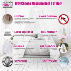 4 U Mosquito Double-Net Bed, Large, White, Canopy Maximum, No Skin Irritation, Free Natural Repellent