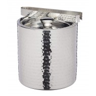 BarCraft Stainless Steel Ice Bucket with Lid and Tongs, 1.5 litres - Hammered Finish