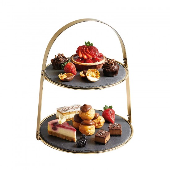 Shop quality Artesà 2-Tiered Cake Stand with Round Slate Serving Platters, 29.5 x 29.5 x 35 cm (11.5" x 11.5" x 14") - Brass Finish in Kenya from vituzote.com Shop in-store or online and get countrywide delivery!