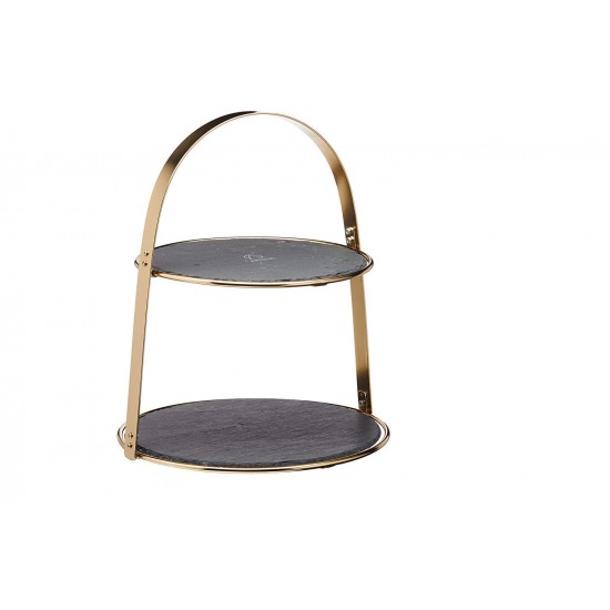 Shop quality Artesà 2-Tiered Cake Stand with Round Slate Serving Platters, 29.5 x 29.5 x 35 cm (11.5" x 11.5" x 14") - Brass Finish in Kenya from vituzote.com Shop in-store or online and get countrywide delivery!