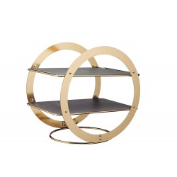 Artesà Round 2-Tiered Food Presentation Stand with Slate Serving Platters, Brass Finish