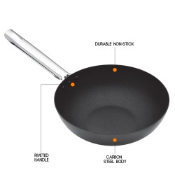 Master Class Professional Non-Stick Carbon Steel Induction-Safe Wok, 24 cm (9.5")