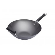 World Of Flavours Oriental Carbon Steel Non-Stick Phenolic Handled Wok, 36cm