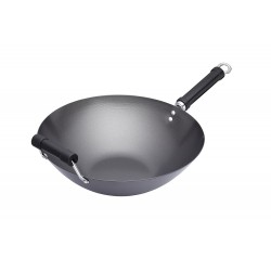 World Of Flavours Oriental Carbon Steel Non-Stick Phenolic Handled Wok, 36cm