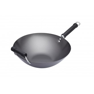 World Of Flavours Oriental Carbon Steel Non-Stick Phenolic Handled Wok, 36cm