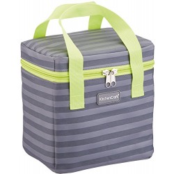 Kitchen Craft Small Lunch Cool Bag, 4.9 L (1 gal) - Striped Grey/Lime