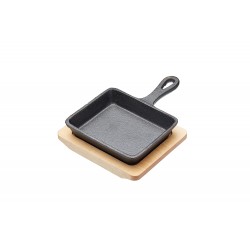 Artesà Mini Cast Iron Frying Pan with Wooden Serving Board,  (5" x 4") - Rectangular