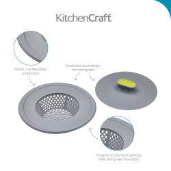 Kitchen Craft 2-in-1 Plastic Plug and Sink Strainer, 11.5 cm (4.5") - Grey/Green