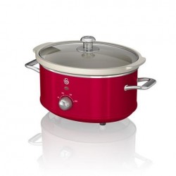 Swan 3.5 Litre Retro Slow Cooker with Removable Ceramic Pot, 3 Heat Settings - Includes Recipe Book, 200 watts, Red